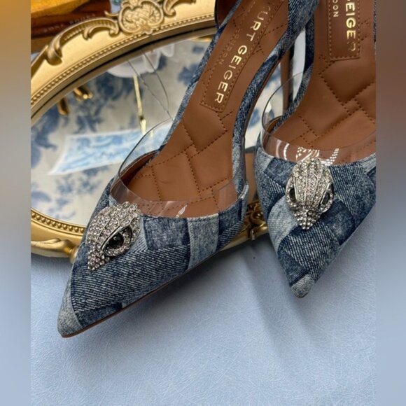 🆕 KURT GEIGER LONDON 🧿 NWOB Belgravia Denim Vinyl High Heel - Sz 37 US 7 - Picture 14 of 15